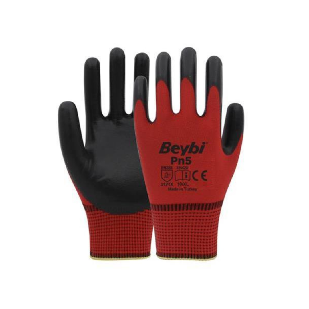 Beybi PN5 Zebra Nitril Eldiven Kırmızı