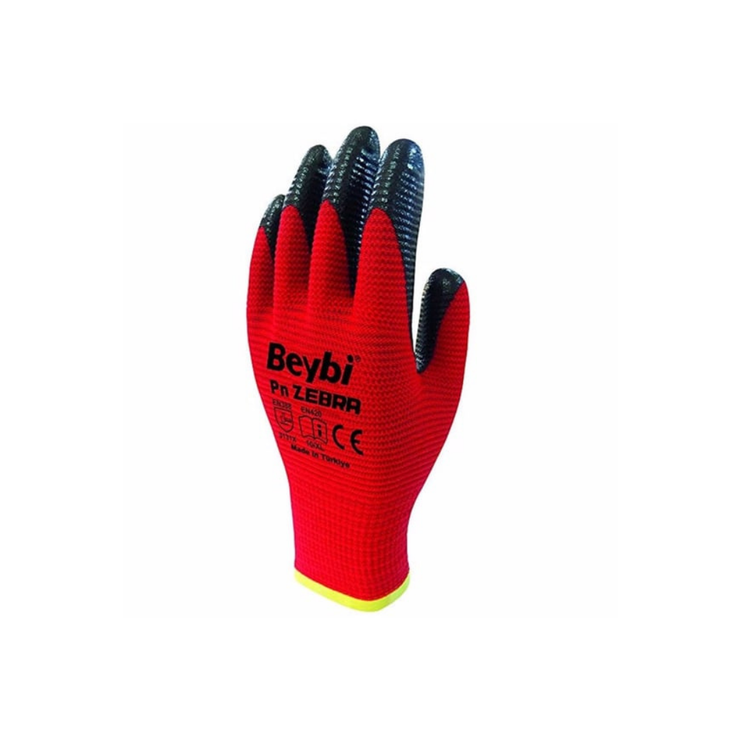 Beybi PN5 Zebra Nitril Eldiven Kırmızı - Görsel 2