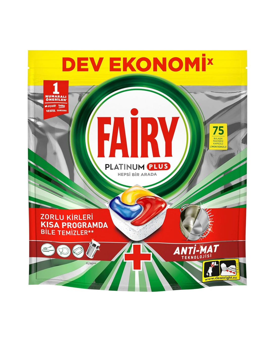 Fairy Platinum Plus Bulaşık Makinesi Deterjanı Kapsülü/Tableti 75 Yıkama Limon Kokulu